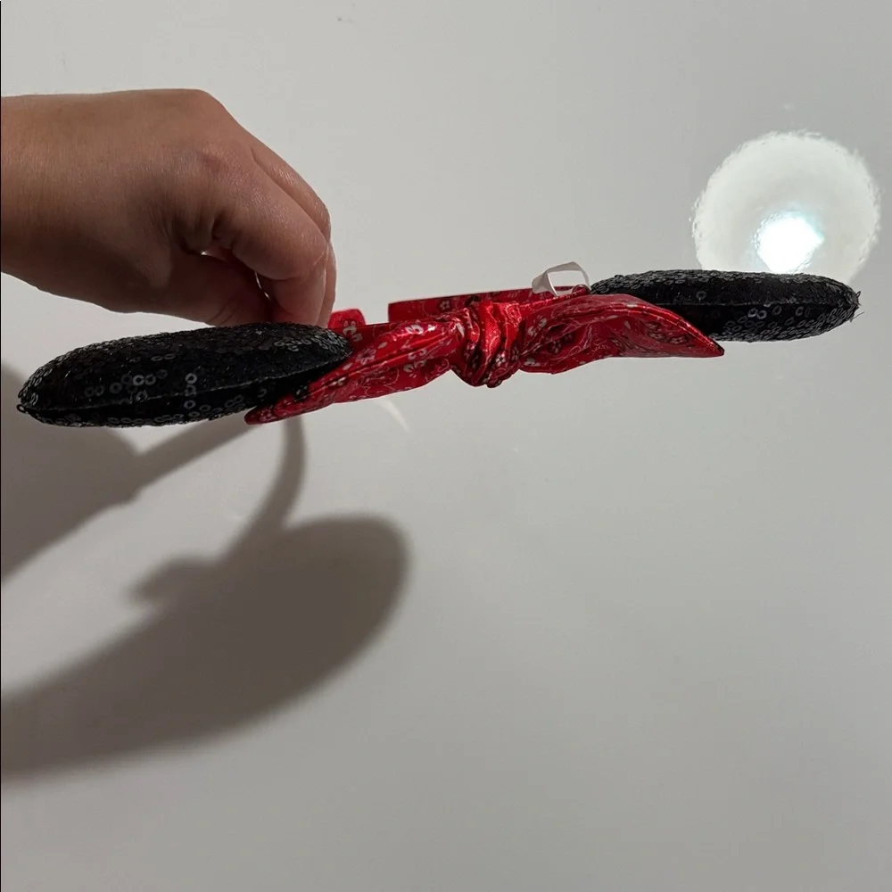 Disney Black Sequin Minnie Ears Headband with Red Bandana Bow